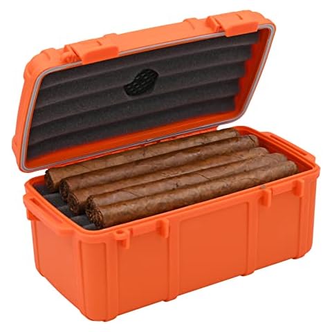 Cigar Caddy 3540-R Blaze 15 Cigar Waterproof Travel Humidor, Blaze Orange Rubberized Exterior Cover