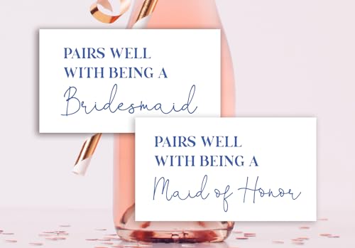 Pairs Well with Being a Bridesmaid Proposal, Maid of Honor Proposal Mini Champagne Bottle Labels - Set of 12 (Blue)