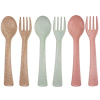 Toddler Forks and Spoons Utensils Set Baby Silverware Kids Forks and Spoons Set 6 Piece Natural Wheat Straw Material Self Feeding Training Cutlery for Baby Eating 12-48 Months Infant Dishwasher Safe