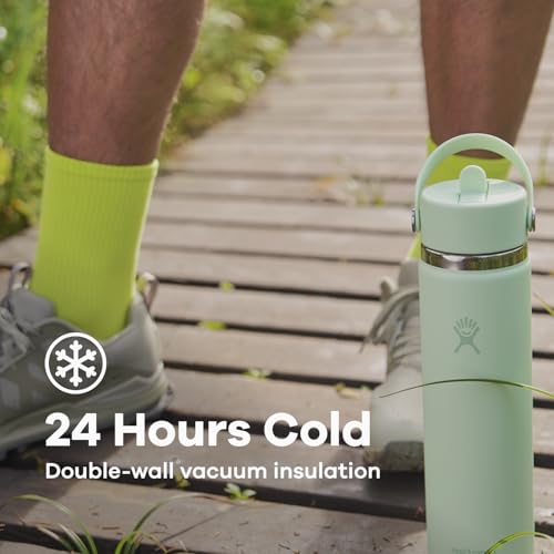 Image of Hydro Flask Water Bottle - Insulated Stainless Steel - Wide Mouth Flex Straw Lid, Non Spill, Leakproof and Refillable in 24 Oz Reef Pink