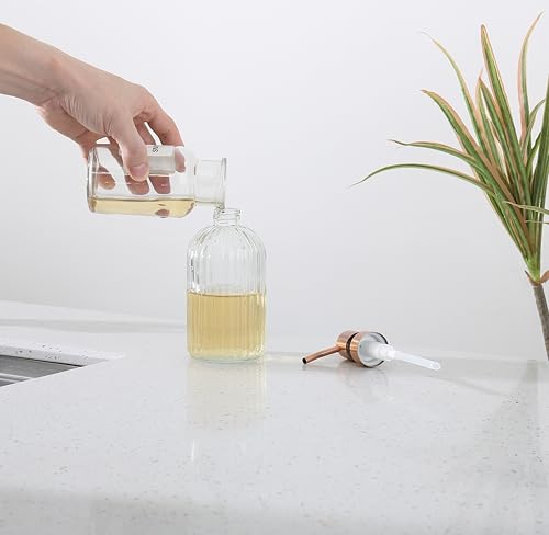 Image of Copper Glass Bathroom Soap Dispenser with Metal Pump,Vintage Dish Soap Dispenser for Kitchen, Used for Lotionor Home,Bathroom,Countertop, Hotel,2 Packs