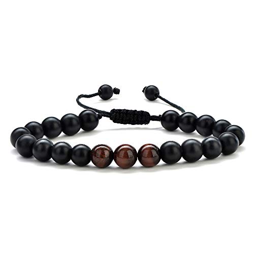 M Mooham Mens Bracelet Red Tiger Eye - Mens Bracelet Red Tiger Eye Black Matte Agate Bead Bracelets For Men, Healing Yoga Bracelets Birthday Gifts For Men Retirement Gifts For Men #TOP24