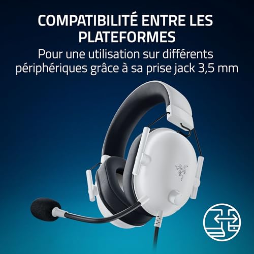 Razer BlackShark V2 X (PlayStation) - Casque e-Sport Filaire pour Console PlayStation 5 (250g, Microphone cardioïde, Haut-parleurs 50mm, Annulation Passive du Bruit, Jack 3.5mm) Blanc