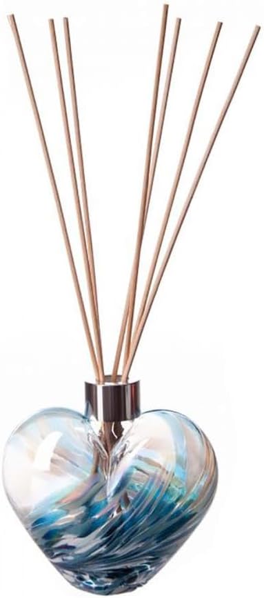 Amelia Art Glass Heart Shaped Reed Diffuser Teal & White