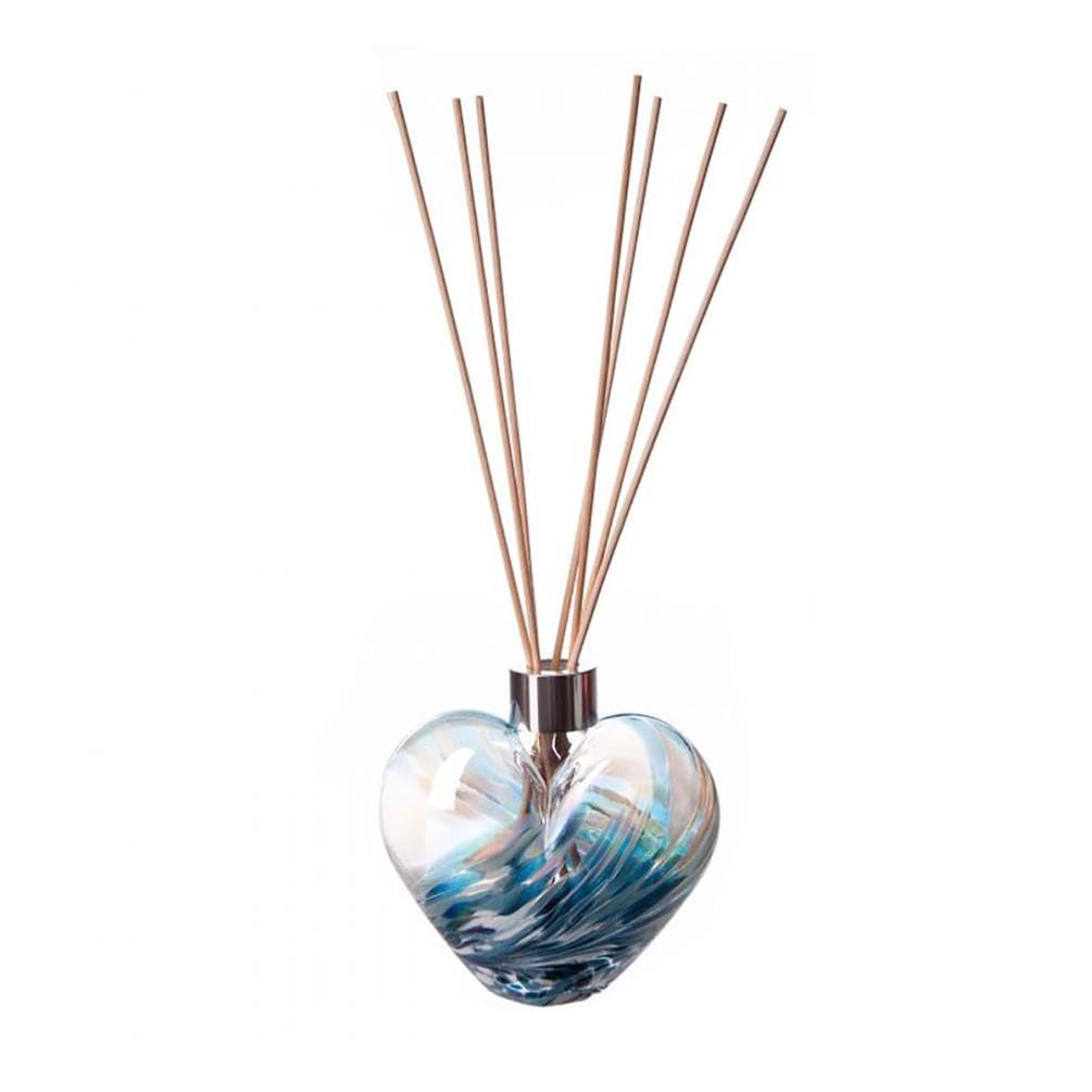 Amelia Art Glass Heart Shaped Reed Diffuser Teal & White