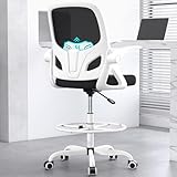 Kensaker Tall Drafting Chair with Footrest Ring for Home and Work, Ergonomic Home Desk Office Chair with Flip up Arms and Lumbar Support, Extended Height Executive Desk Office Chair(White)