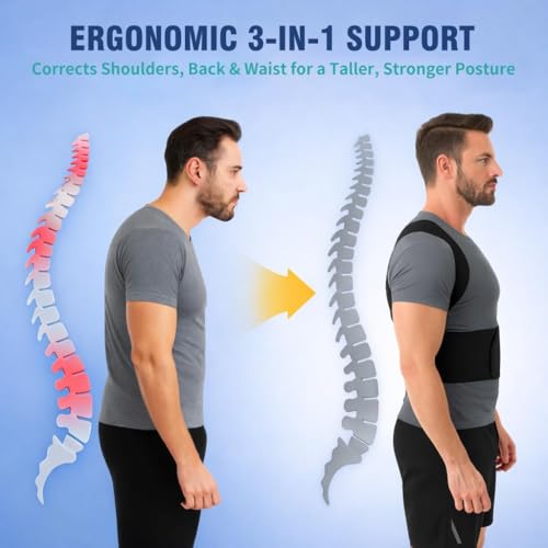 Back Brace Support Posture Corrector for Women & Men – Full Back Support for Upper, Mid & Lower Back Pain Relief, Ergonomic 3-in-1 System Improves Posture & Helps with Slouching, Rounded Shoulders, L (33–37 in waist) - Image 4
