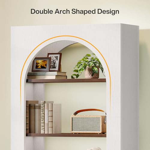 Image of Tribesigns 5-Tier White Bookshelf, 70.87-Inch Tall Arch Bookcase with Storage, Modern Arched Book Shelf Storage Organizer for Living Room, Home Office
