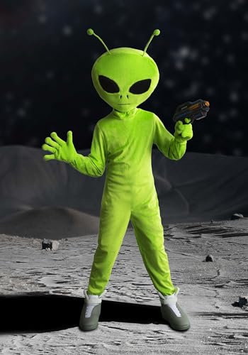 Disfraz infantil alienígena verde con capucha y guantes miniatura 3