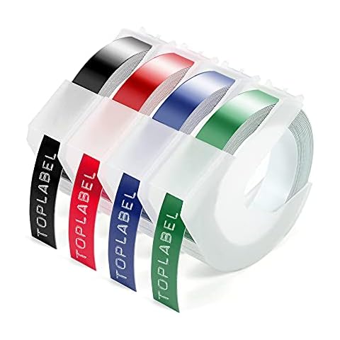 Unistar Embossing Tape Replacement for Dymo Omega Label Tape Self-Adhesive 9mm Embossing Tape 3D Vinyl Labels Black/Blue/Red/Green for Dymo Omega and Junior Embosser, Motex E-101 E-303 Label Maker Cover