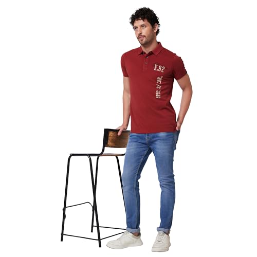 Image of Spykar Men's Slim Fit Polo Neck Half Sleeve Solid Casual T-Shirt