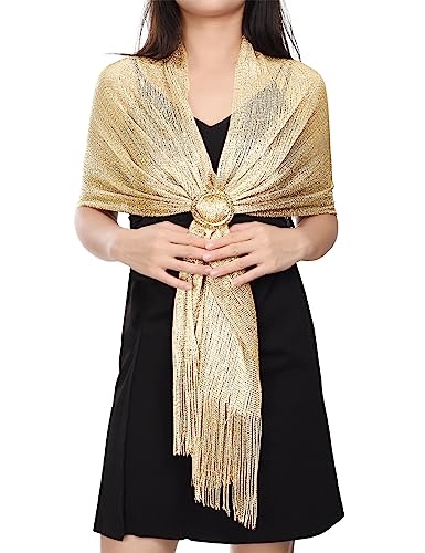 heekpek Bufanda Mujer Fiesta Elegante Pañuelos Mujer de Fiesta Chales Brillante Fulares para Mujer de Fiesta Bufanda para Boda, Fiesta, Comuniones, Eventos de Noche, Beige oro