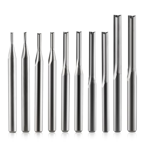Timelee 1/8 Inch Shank 2 Flutes Straight Slot Router Bits Set Cuting Edge Diameter (1mm 1.5mm 2.0mm 2.5mm 3.175mm Each 2 pcs) Milling Cutter for MDF PVC Acrylic Chipboard Wood