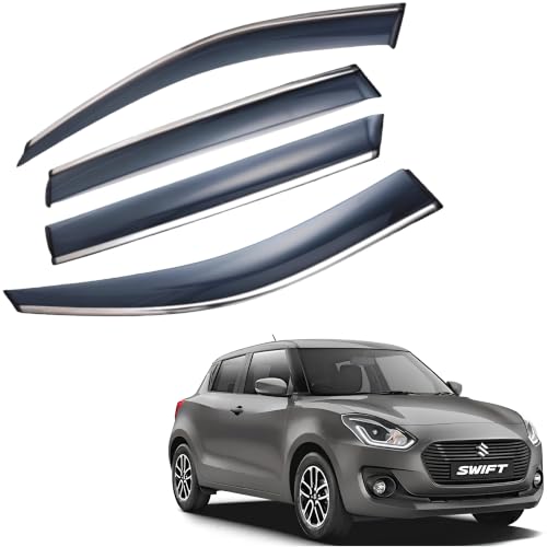Image of CAR SAAZ Chrome Line Door Visor for Swift Type 4 (2018-2023) (Set of 4Pcs) | Wind Deflector, Rain Guard