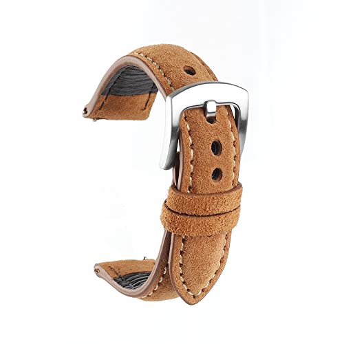 スエードレザーウォッチストラップ 18mm 19mm 20mm 22mm バンド ヴィンテージ ハンドメイドウォッチバンド グレーブラウン 交換用ベルト アクセサリー用(Brown,20mm)