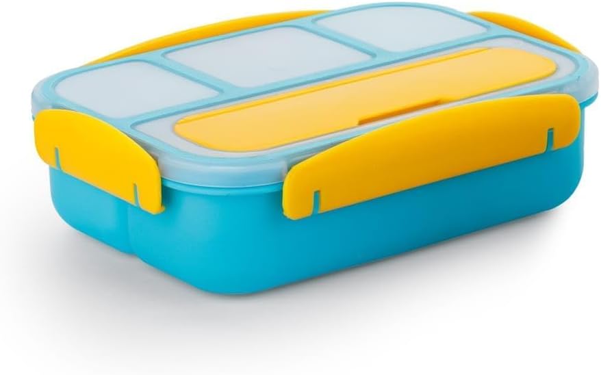Entisia Lunch Box for School - Unbreakable Plastic 4 Compartment Leak Proof Lunch Box Container With Spoon & Fork for Kids & Adults, Microwave & Dishwasher, Perfect for Office & School(1300ml)