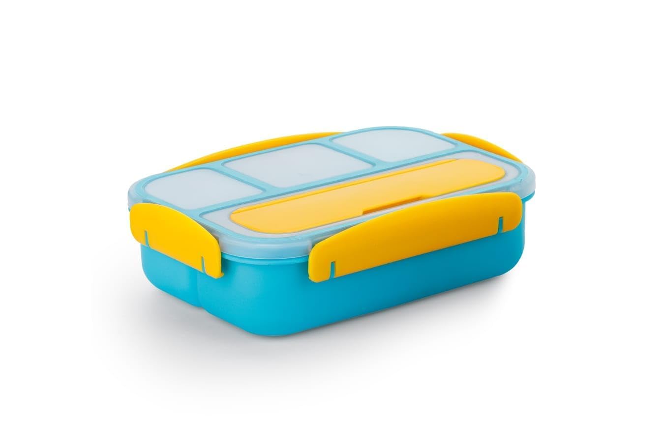 Entisia Lunch Box for School - Unbreakable Plastic 4 Compartment Leak Proof Lunch Box Container With Spoon & Fork for Kids & Adults, Microwave & Dishwasher, Perfect for Office & School(1300ml)