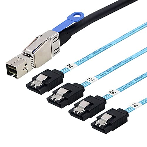 Câble Mini SAS HD SFF-8644 vers 4 SATA 7P noir de 2m pour serveur informatique et stockage réseau