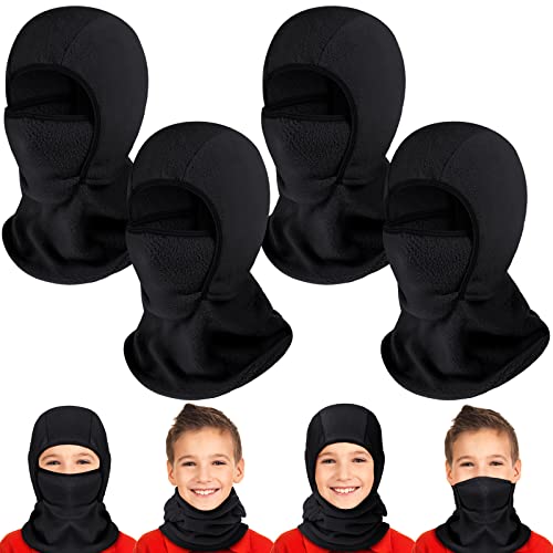 La Mejor Selección de Pasamontañas para Niño Top 10. 41 Funtery 4 Máscaras de Pasamontañas para Niños Resistentes al Viento de Forro Polar de Invierno para Esquí Ciclismo (Negro)