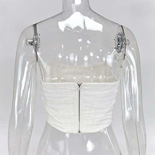 Modegal Women's Vintage Strapless Open Back Boned Mesh Bustier Zip Back Corset Bodyshaper Crop Top (White, 6-8) #TOP6