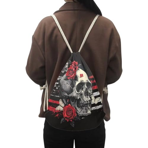 Halloween Skull Pattern Drawstring Bag Cinch Sacks String Backpack for Traveling,Gym, Yoga Outdoor Sports Shoulder Bag for Men Women2