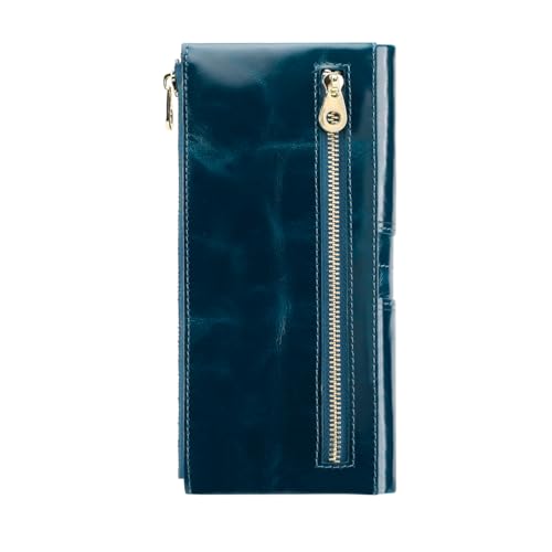 Image of Women's RFID Blocking Wallet Soft Leather Clutch Money Ladies Purse Slim Card Holder Organizer Zip Pocket (3020-Blue)