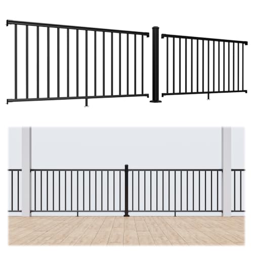 Image of Egadis 36 in. H x 6 ft. W Black Deck Railing Kit with 1 Post, Textured AAMA 2604 Powder-Coat Finish Modular Aluminum Railing System for Outdoor Decks, Porches & Balconies(2 Panel, 1 Post)