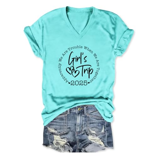 Girls Trip T Shirts for Women 2025 Funny Vacation Travel Shirt V
