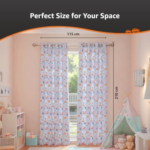 Image of Amazon Basics - Kids Room Darkening Digital Printed Door Curtains, 80-85% Room Darkening | 7 Feet |Set of 2| Digital Print | Kids Curtain |for Living Room and Bedroom | 115cmx 210cm, Design-Car
