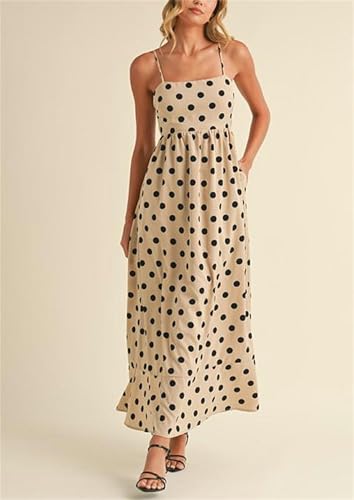 Image of Yuemengxuan Boho Maxi Dresses for Women Spaghetti Strap Flowy Smocked Long Dress Casual Summer Vacation Beach Maxi Dress