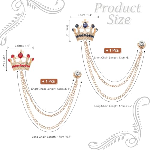 Image of PATIKIL Crown Hanging Chain Brooch Pins, Rhinestone Suit Pins Fashion Crystal Lapel Pins