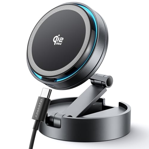 THREEKEY for Qi2 25W Certified MagSafe Car Mount Charger Lite with Cooling Fan&LED Light, 360° Rotating Fast Wireless Charger & Phone Holder for iPhone 17-12, Galaxy S25-S26 | 30W Adapter Included