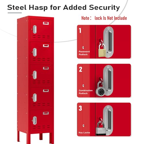 Image of BUTISOW Metal Lockers - 66 inch Height Steel Lockers for Employees with 5 Door Storage Locker with Card Slot for Employees Gym School Home Office Garage - Assembly Required