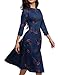 Simple Flavor Women's Floral Evening Flare Vintage Midi Dress 3/4 Sleeve (0658BL, L)