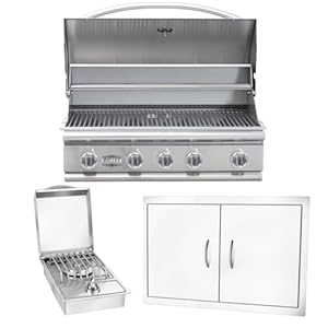 Bullet by Bull Stainless Steel Outdoor Kitchen Grill Set - Built-In Natural Gas Grill, Perfect for Entertaining -BBQ Kitchen Isl& Bundle - Includes 5 Burner Grill, Double Access Door & Side Burner Bullet by Bull Stainless Steel Outdoor Kitchen Grill Set Built In Natural Gas Grill Perfect for Entertaining BBQ Kitchen Isl Bundle Includes 5 Burner Grill Double Access Door Side Burner