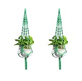 LANGUGU Set of 2 Macrame Plant Hanger Nylon Rope Wall Hanging Planter Basket for Indoor Outdoor Flower Pot Plant Holder Wall Art Vintage-Inspired Home Decor, with Metal Ring 4 Legs 39 inch (Green)