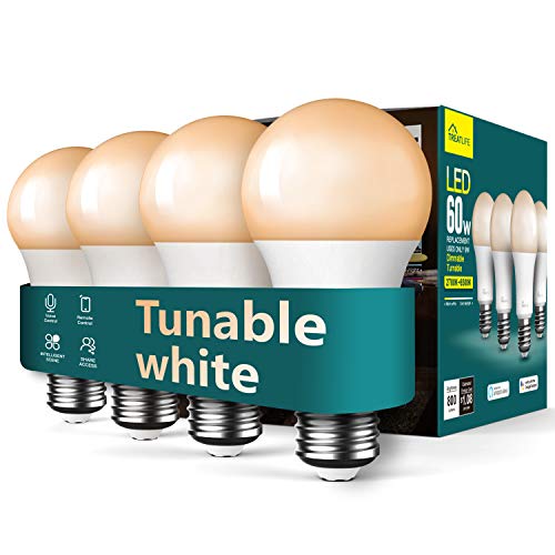 TREATLIFE Smart Light Bulbs 4Pack, 2500K-6500K Tunable White Dimmable LED Light Bulb Compatible with Alexa and Google Home, 2.4GHz WiFi Smart Bulb, 800LM, E26 A19 9W, No Hub Required