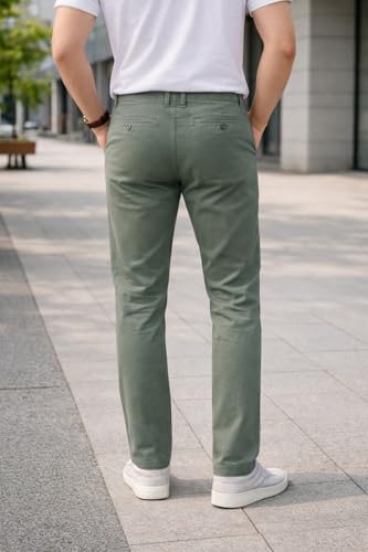 Image of DENRO Men's Slim Fit Cotton Stretch Trousers | Smart Casual & Workwear Pants for Office Use | 98% Cotton 2% Spandex Fabric | Mid-Rise Tailored Fit | Sizes 28-38