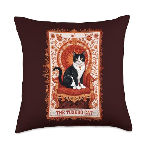 Tuxedo Cat Tarot Card Reader Funny Tarot Reading Cat Lover Throw Pillow