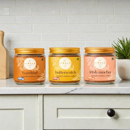 Image of The Circle Of Aroma Signature Instant Coffee|100% Arabica|Rich Aroma|No Added Sugar|Combo Of 3|Hazelnut, Butterscotch & Mocha|50g(25 Cups) Each Flavour|Enjoy Hot /Cold