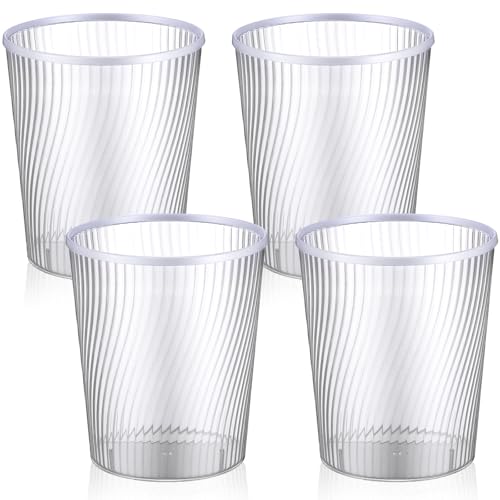 Image of Honeydak 4 Pack White Garbage Can Lightly Threaded Trash Can Plastic Vertical Translucent Trash 12l Large Capacity for Bathroom Bedroom Office Decorative 8. 39 x 9. 84 Inch