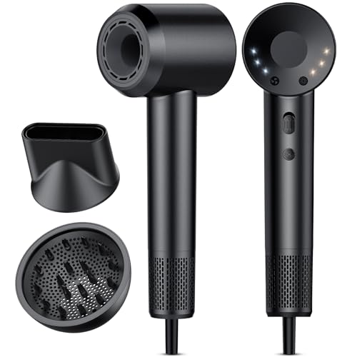 Secador de Pelo, Secador Pelo Profesional Iónico Portátil 160000 RPM, Secado Rápido, 500M Iones, Control de Temperatura, Con Difusor Magnético y Boquilla, 4 Niveles de Temperatura y 3 Velocidades