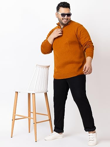 Image of Kvetoo Plus Size Men High Neck Zipper Full Sleeve Woolen Winter Sweater