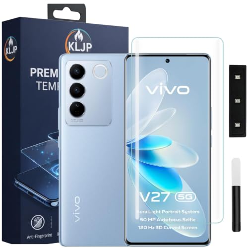 Image of Premium HD+ UV Tempered Glass Screen Protector For Vivo V27 (Pack of 1) Full Adhesive UV Curved Screen Protector Case Friendly HD Clarity with installation kit