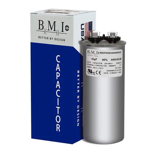 45 uF x 370 or 440 VAC Round - BMI USA Made Capacitor # 800P456H44N46A4X Universal Replacement