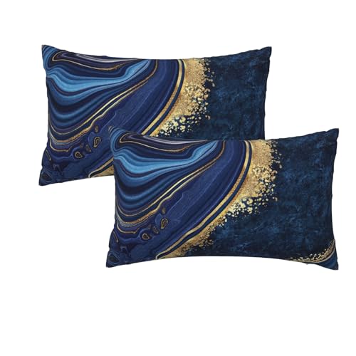 Navy Blue and Gold Marble Throw Pillow Cover 12X20 in Pillow Cove...