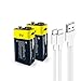 Baterie litowo-jonowe typu C do ponownego ładowania, 9 V, 1,5 V, akumulator litowo-jonowy 9 V, 650 mAh, z kablem do ładowania typu C, szybkie ładowanie w 2 godzinach, (2 sztuki) (9 V)