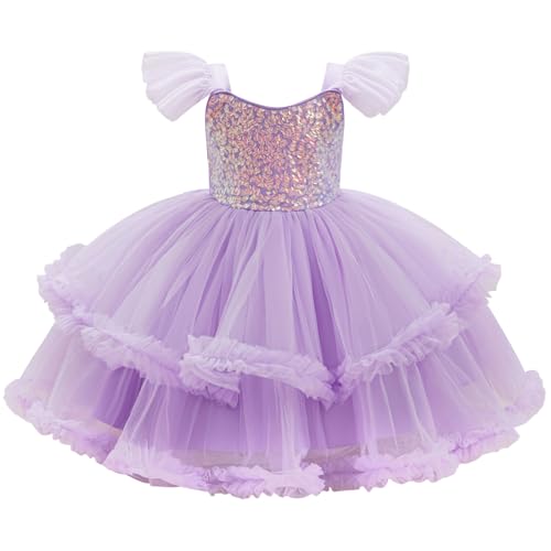 IBTOM Castle Toddler Girl Princess Sequin Dress Purple 4-5T