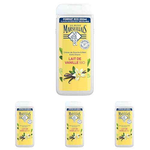 Le Petit Marseillais Gel de Ducha Corporal Extra Suave, Leche de Vainillla BIO, Hidratación y Nutrición para Piel Sensible, con Ingredientes Naturales y Envase Reciclable y Recargable, 650ml