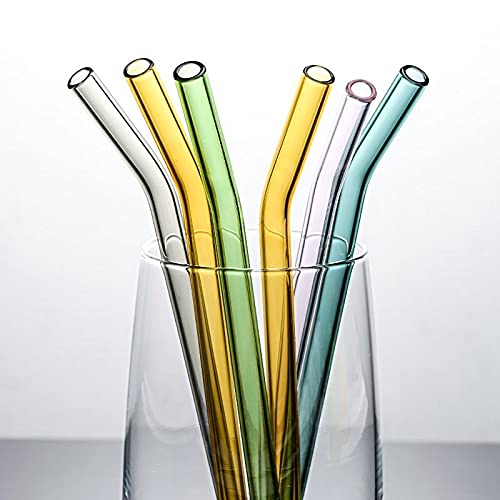 8 Pcs Reusable Glass Straws, 8"X8Mm Eco-Friendly Drinking Straws For Smoothie, Milkshakes, Tea, Juice, Cocktail Straws, Multi-Color Mixed (8Pcs Bent) #TOP7